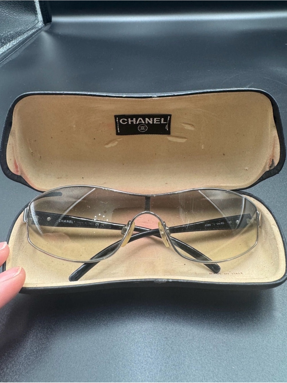 Vintage Chanel 4089 Rimless Shield Sunglasses Y2K Silver Grey w/ Case